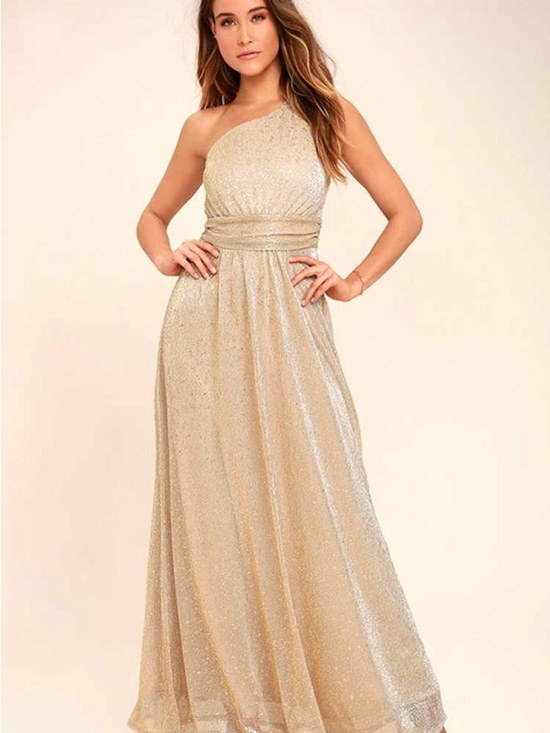 Lulus Dresses & Skirts - Lulus Luminous Grace Gold One-Shoulder Maxi Dress Size M